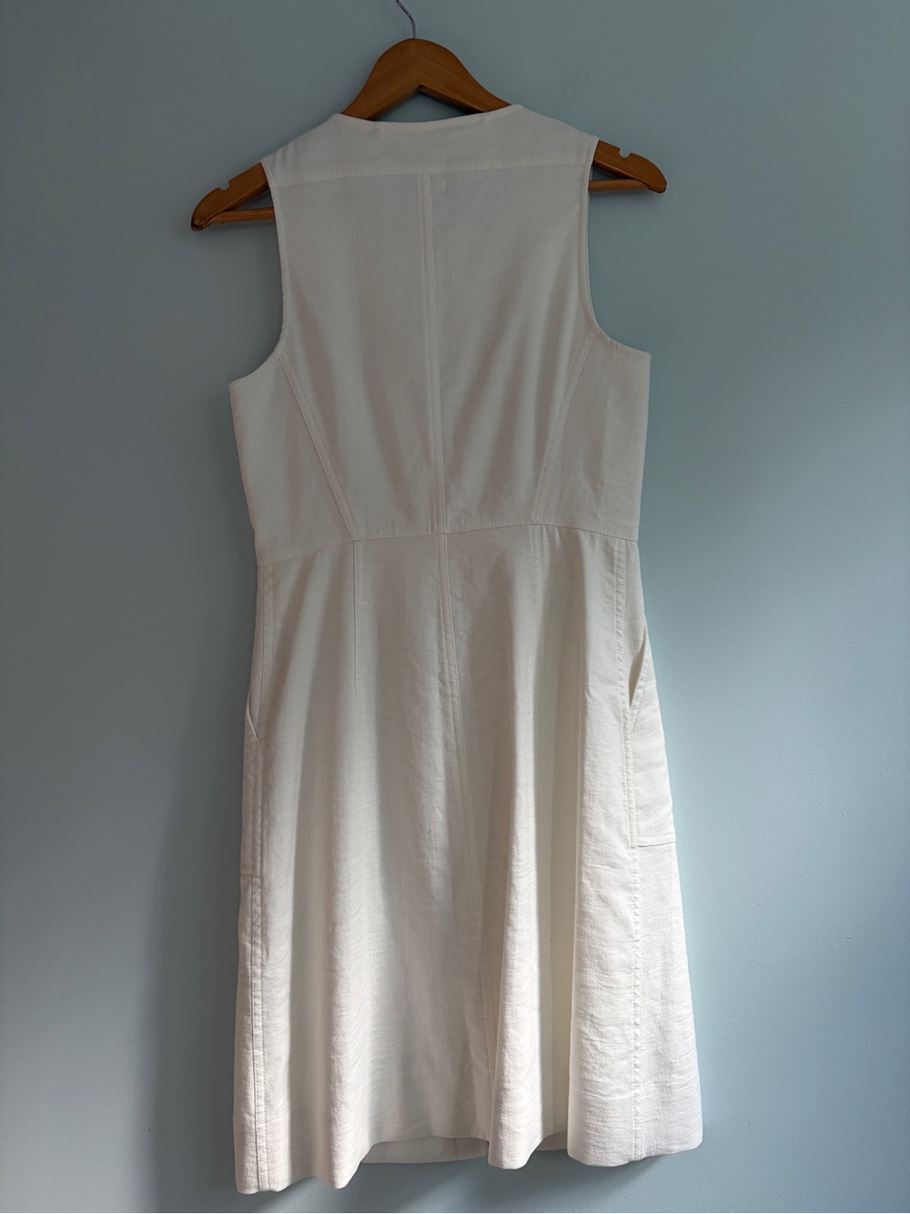 Diane Von Furstenberg White Cream Cotton Linen Sleeveless Dress Pockets Size 6 - Picture 10 of 16